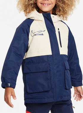 Nike/耐克正品新款小童时尚拼接保暖运动连帽棉服FV2731-410