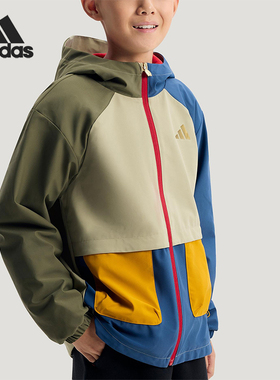 Adidas/阿迪达斯正品2025冬季款儿童日常连帽拼接梭织外套KV6982