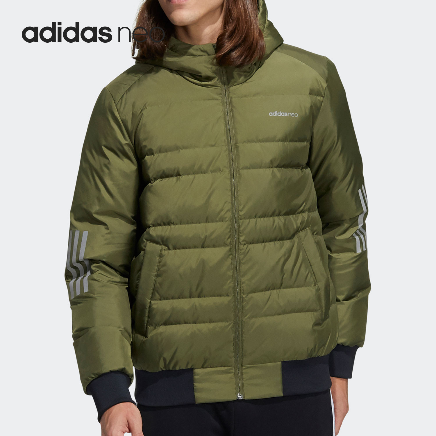 阿迪达斯男士保暖运动连帽羽绒服