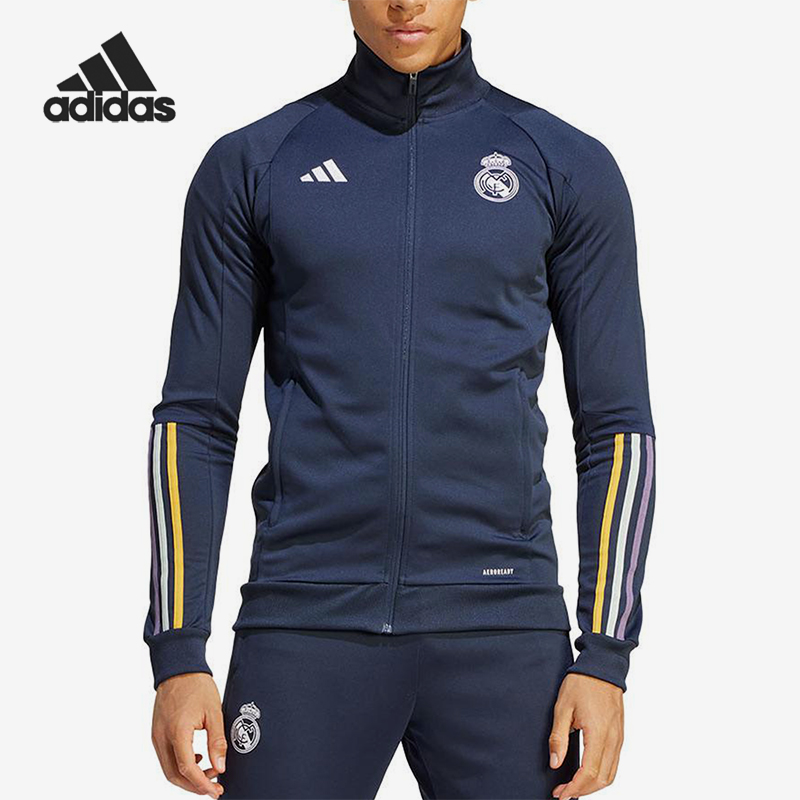 Adidas/阿迪达斯正品字母立领拉链长袖男蓝色运动套装IB0866