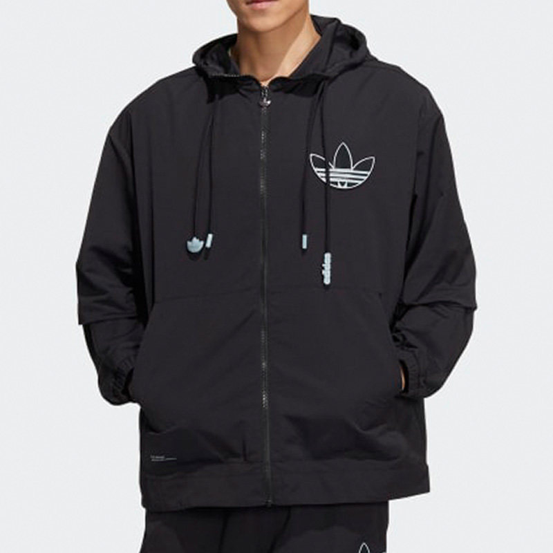 Adidas/阿迪达斯正品三叶草新款男子防风透气运动连帽外套 HS2018