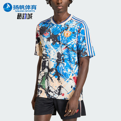 Adidas/阿迪达斯正品夏季男士时尚印花复古经典足球短袖T恤JZ7098