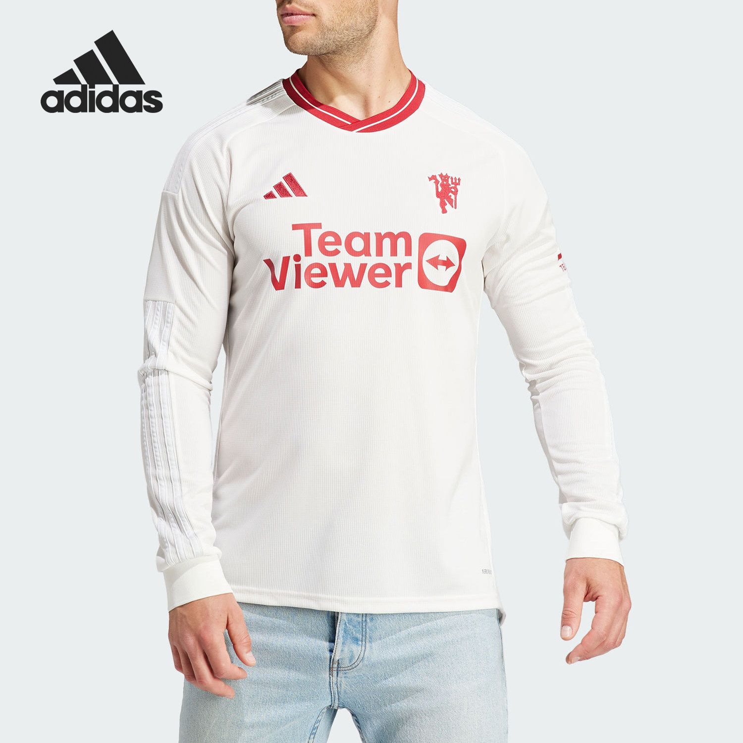 Adidas/阿迪达斯官方正品春夏男士字母印花足球运动长袖T恤IP1745