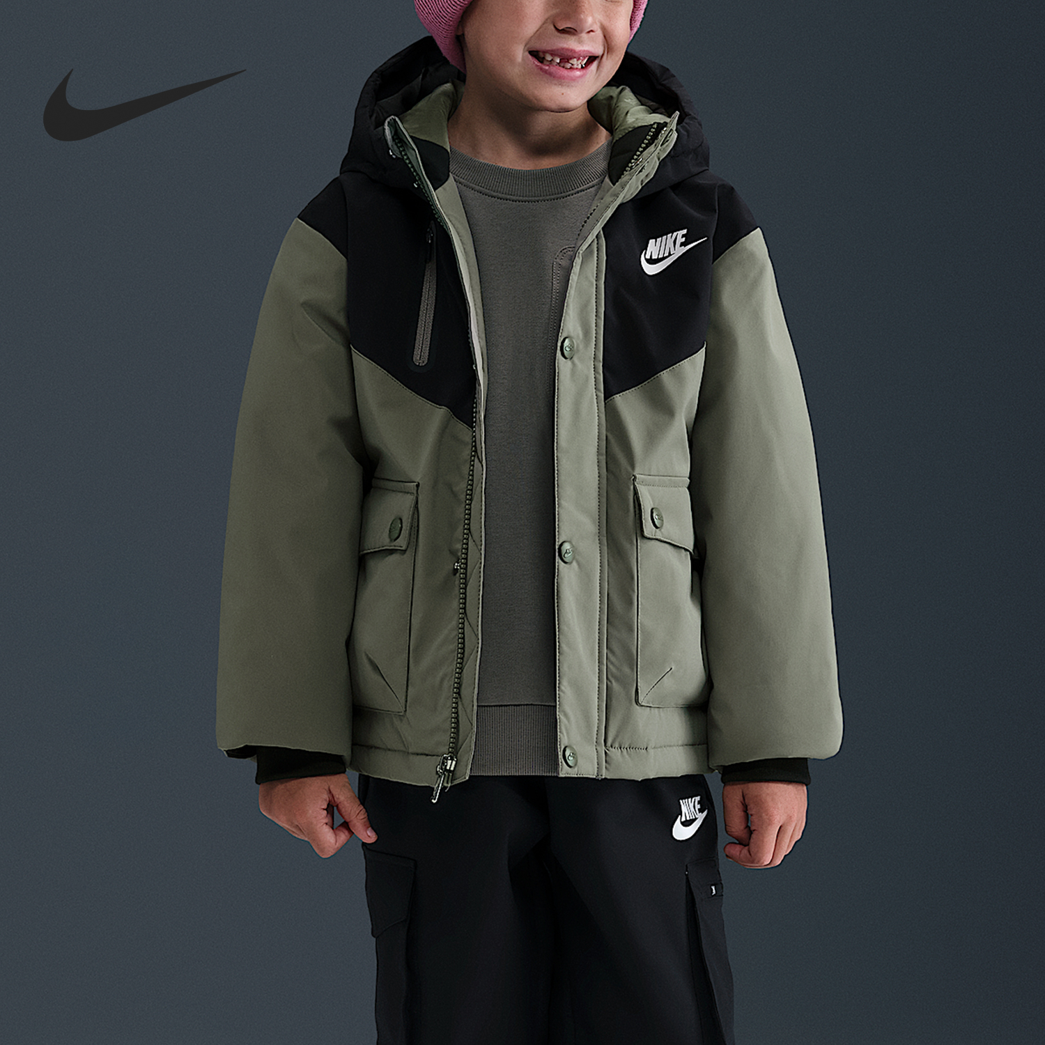 Nike/耐克正品2025冬季小童连帽复古夹克羽绒服IQ9934-320