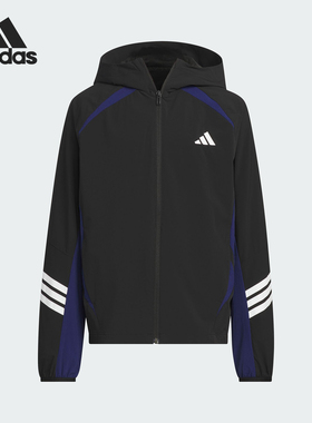 Adidas/阿迪达斯正品25春大童连帽运动梭织拼接外套JL6909