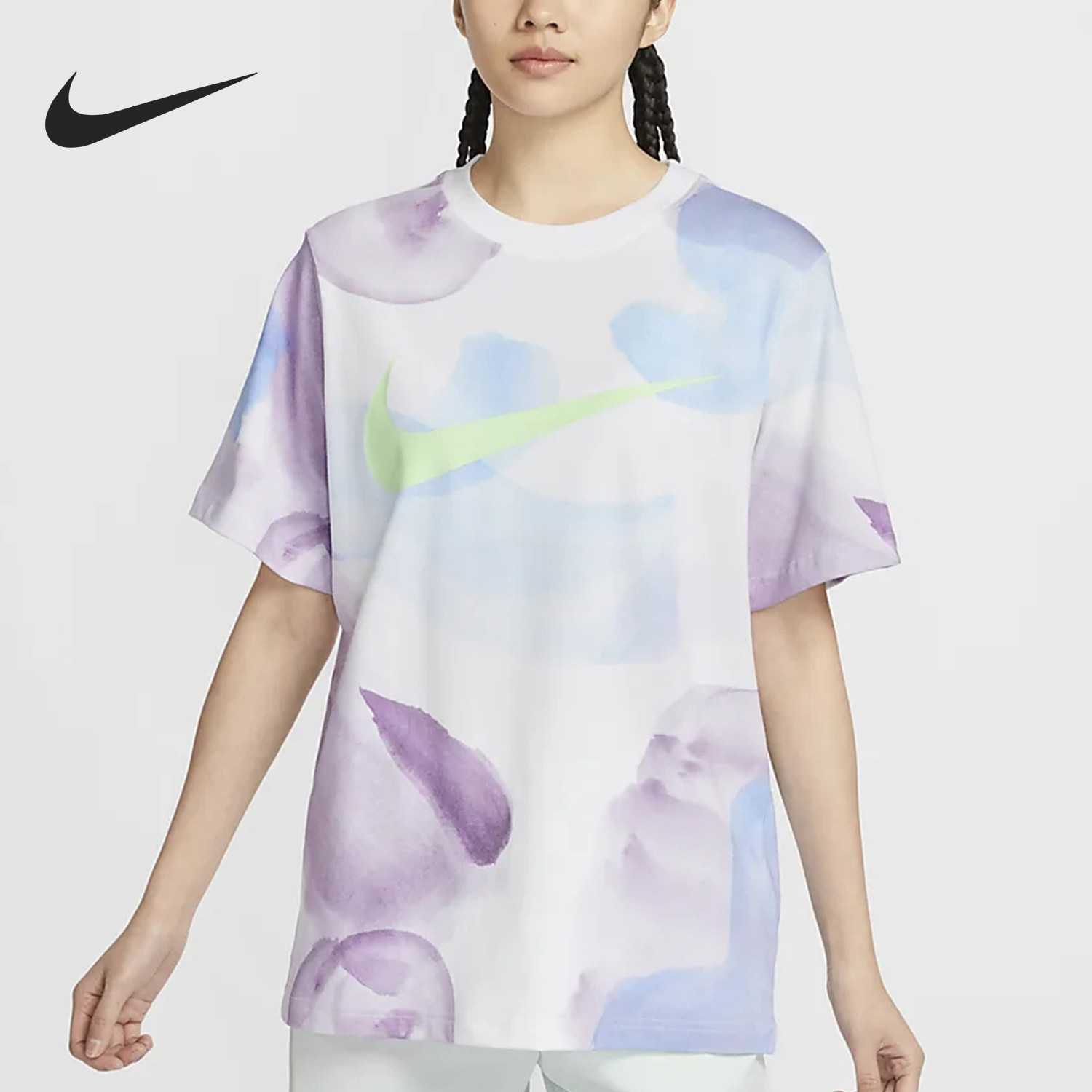 Nike/耐克官方正品当季新款女士时尚印花针织短袖HF6178-100
