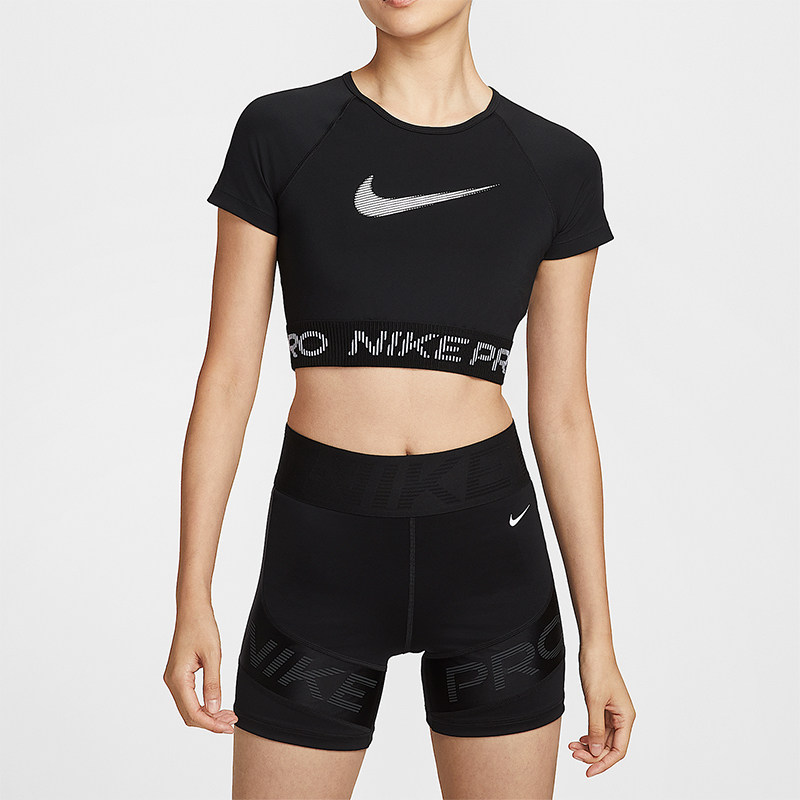 Nike/耐克正品Dri-FIT女透气紧身短款训练图案短袖T恤HV3674-010