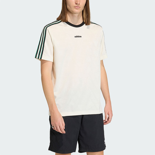 Adidas/阿迪达斯正品王鹤棣同款男提花经典文化圆领短袖T恤KE2139