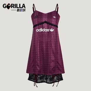Adidas/阿迪达斯正品女士蕾丝下摆休闲气质经典吊带连衣裙KU4753