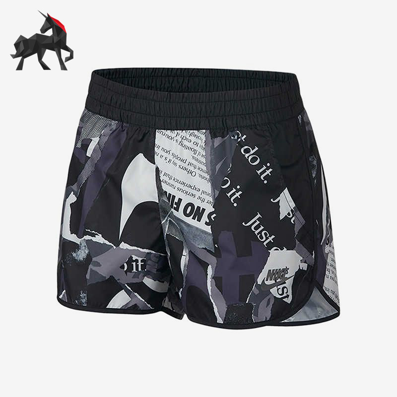 Nike/耐克正品新款女黑灰色合身满印中腰经典休闲短裤AJ6154-010