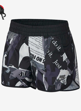 Nike/耐克正品新款女黑灰色合身满印中腰经典休闲短裤AJ6154-010