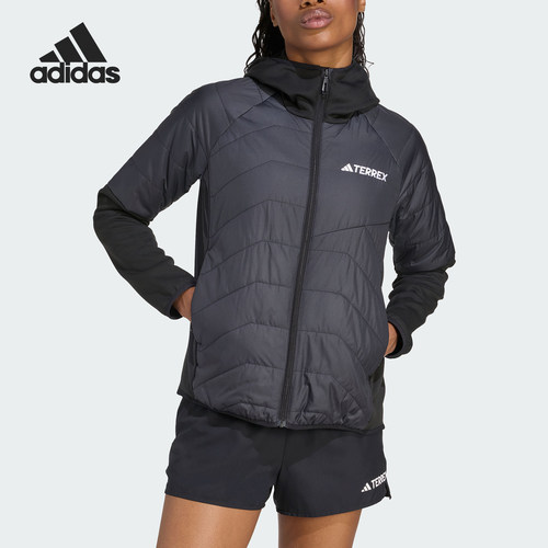 Adidas/阿迪达斯正品2026女士休闲户外保暖加绒拼接棉服JC5180