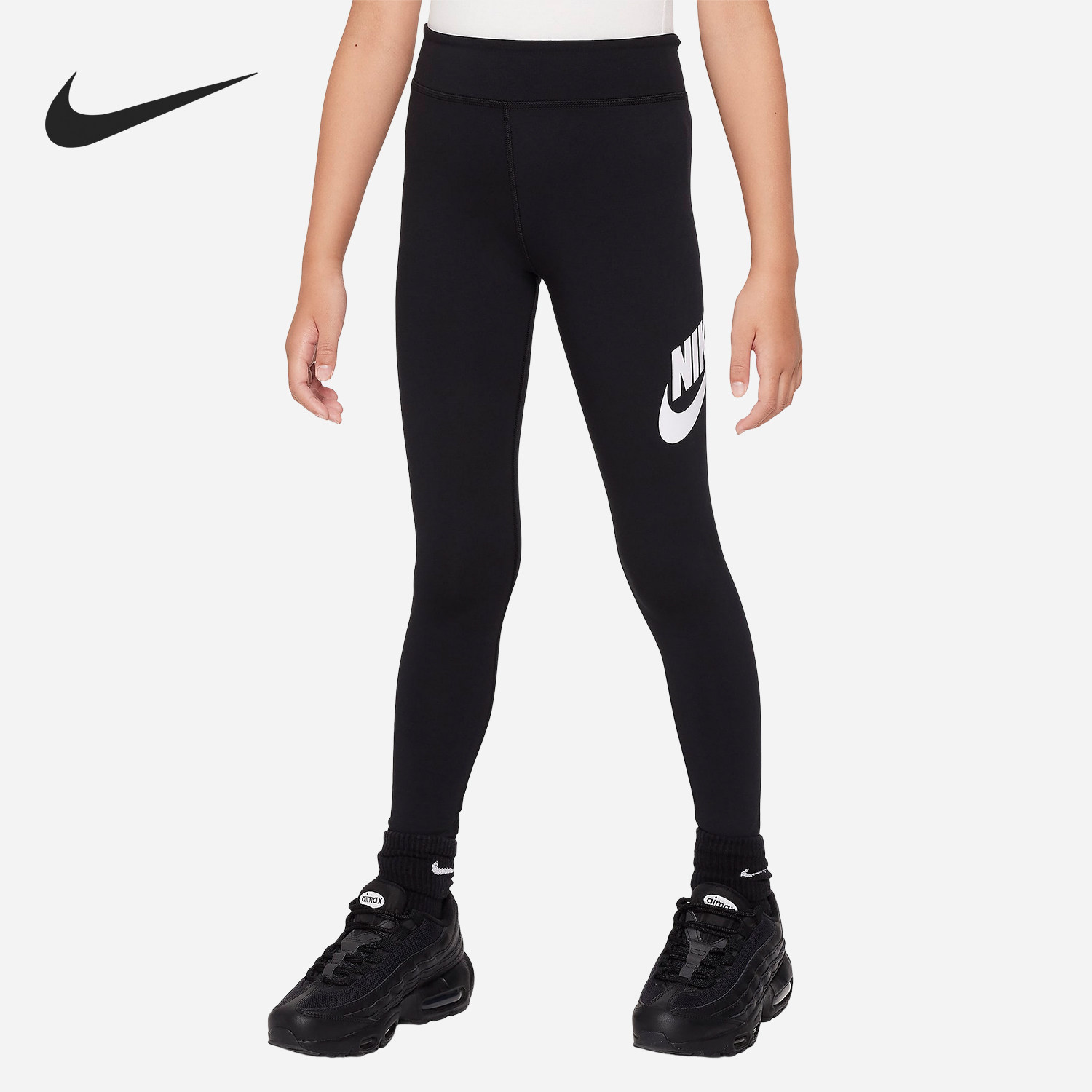 Nike/耐克正品2025大童弹力LOGO印花中腰运动紧身长裤FJ6168-010