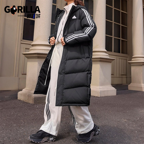 阿迪达斯男女连帽鸭绒羽绒服