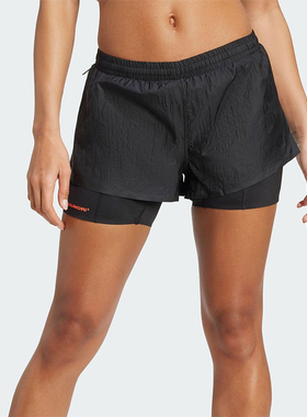 Adidas/阿迪达斯正品2025秋季款女士训练二合一跑步短裤JY4086