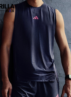 Adidas/阿迪达斯正品2026男士透气跑步侧开叉运动背心T恤KR5093