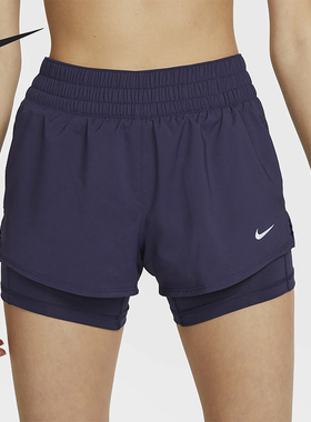 Nike/耐克正品2025女士梭织松紧腰透气二合一运动短裤DX6013-555