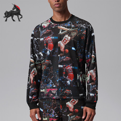 Nike/耐克正品Jordan男士印花针织宽松透气长袖T恤IF1831-010