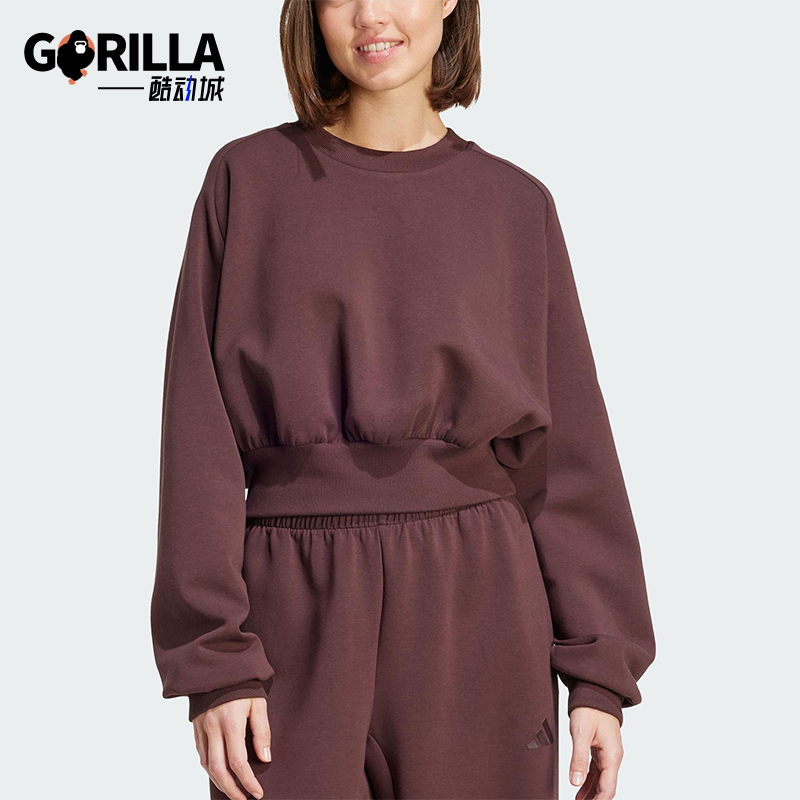 Adidas/阿迪达斯正品2025秋季款女士日常圆领套头短款卫衣JW5072