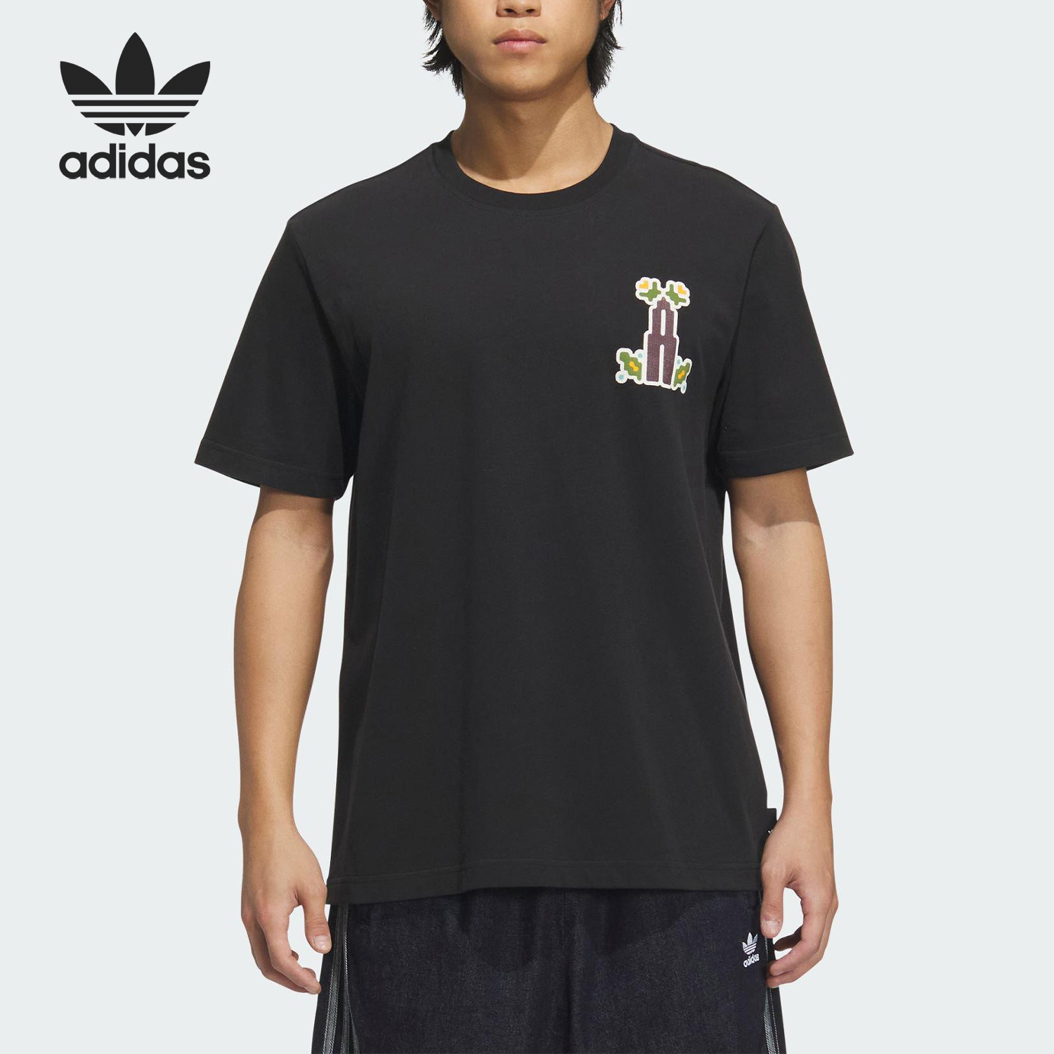Adidas/阿迪达斯正品三叶草男士针织宽松图案日常短袖KD1843