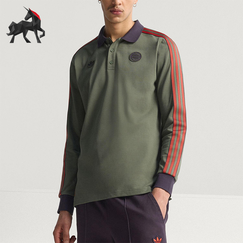Adidas/阿迪达斯正品三叶草男士运动足球三条纹翻领长袖JN0253
