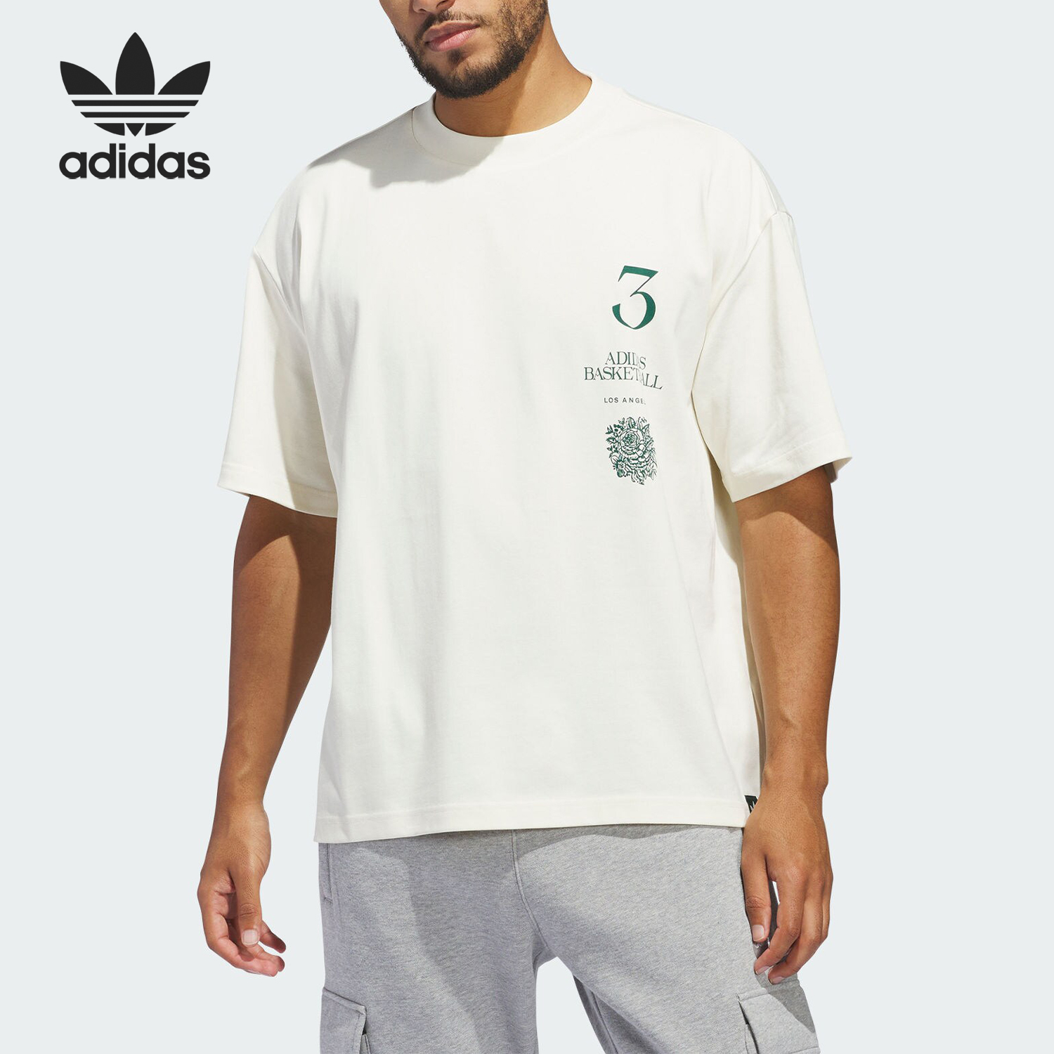 Adidas/阿迪达斯正品三叶草男女印花运动针织短袖T恤JJ4037