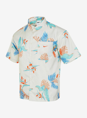 Nike/耐克正品新款男子印花翻领舒适短袖衬衫FQ0348-110