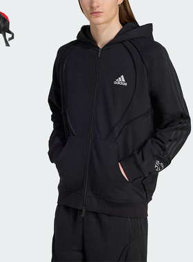 Adidas/阿迪达斯正品XL新款女黑色运动经典休闲连帽外套KF8527