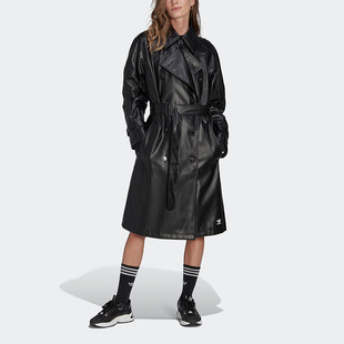 翻领皮衣防风夹克II6083 26夏三叶草女子长款 Adidas 阿迪达斯正品