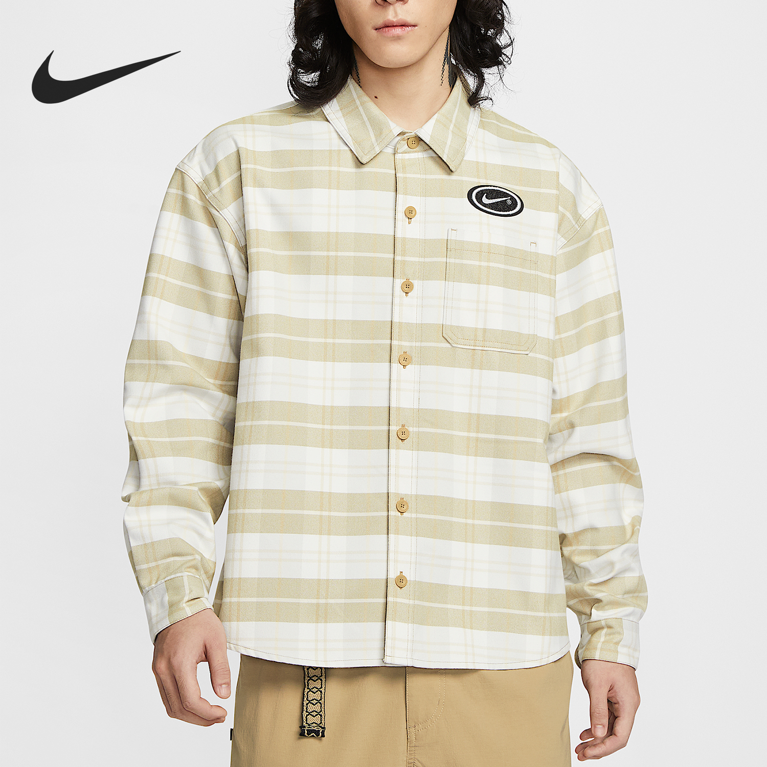 耐克男士翻领条纹衬衫上衣