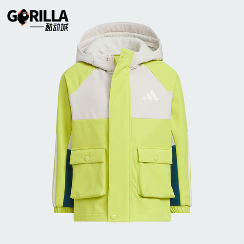 Adidas/阿迪达斯正品WOVEN JACKET儿童连帽保暖拼接外套KS3082