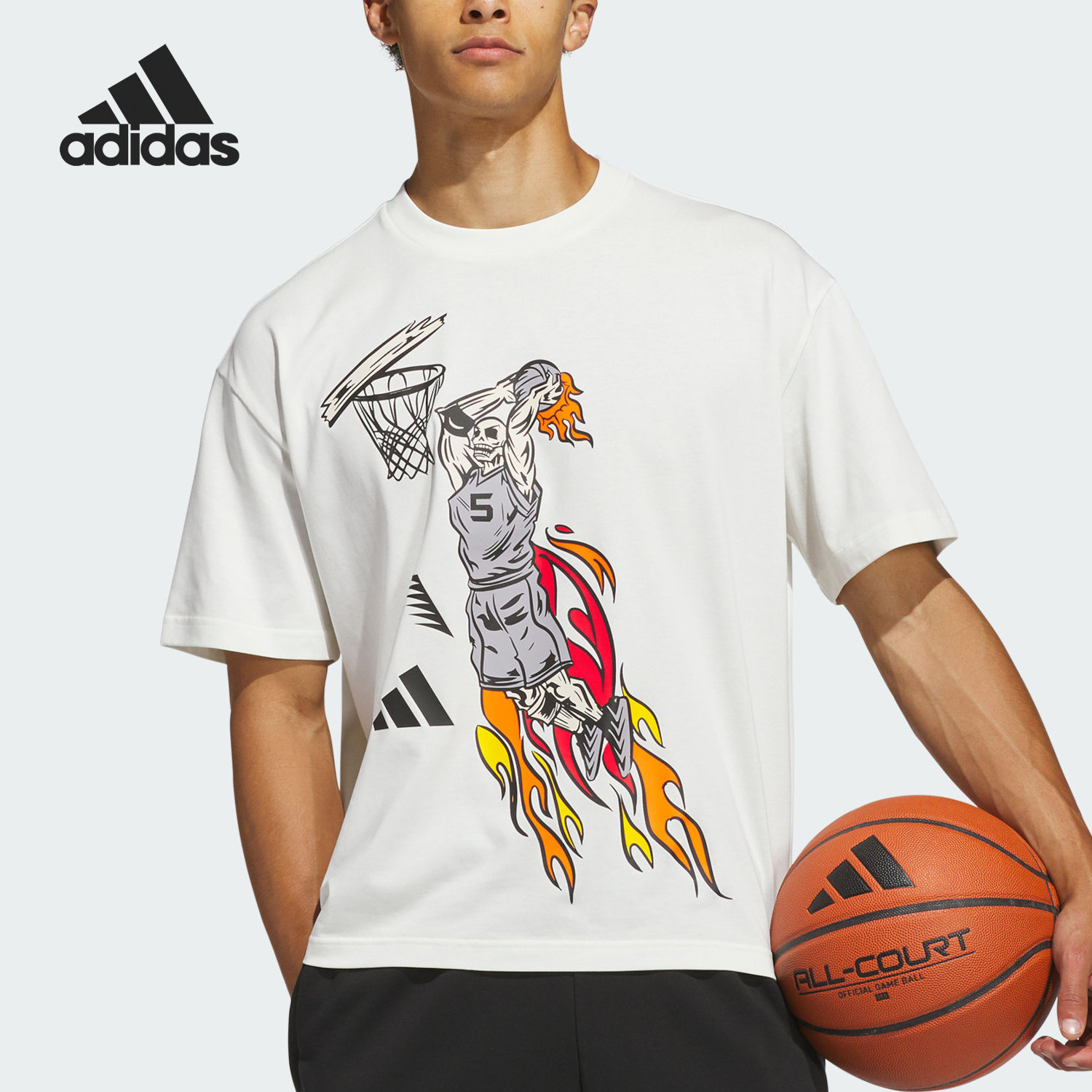 Adidas/阿迪达斯正品2026男士印花运动圆领篮球短袖T恤KS8187