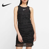 休闲运动连衣裙CJ3001 女子假两件褶皱网纱无袖 Nike 耐克正品