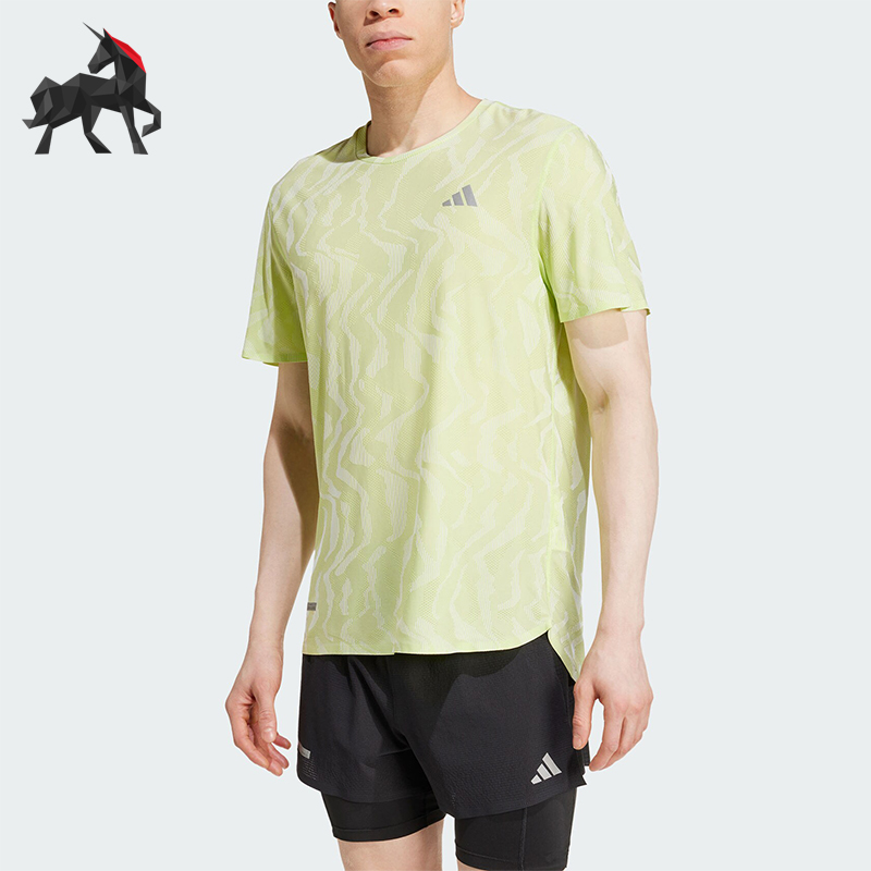 Adidas/阿迪达斯正品时尚潮流男士透气跑步训练圆领短袖T恤IW3179