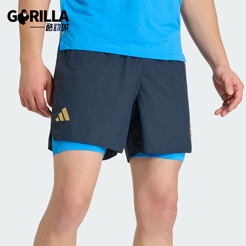 Adidas/阿迪达斯正品夏季男士运动二合一跑步训练复古短裤KE8460