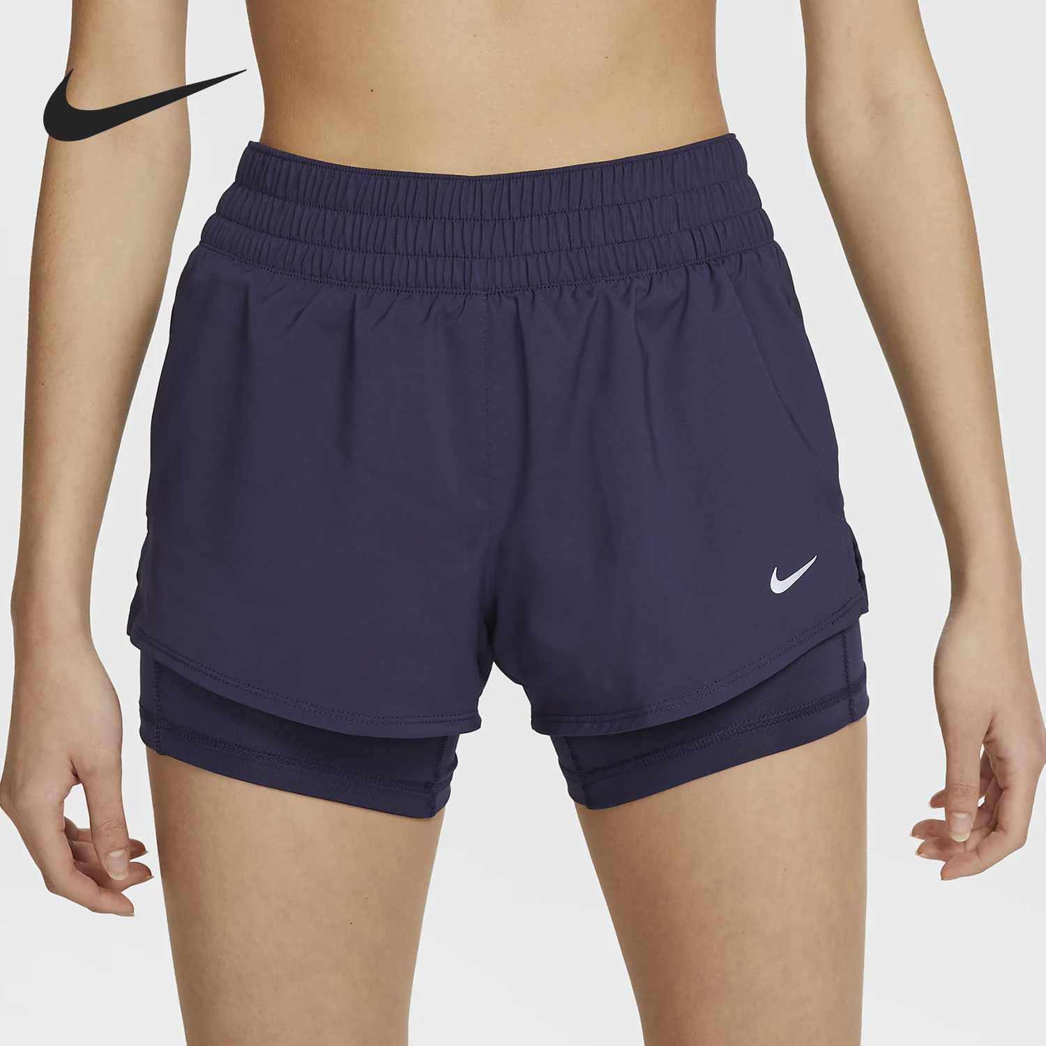 Nike/耐克正品2025女士梭织松紧腰透气二合一运动短裤DX6013-555