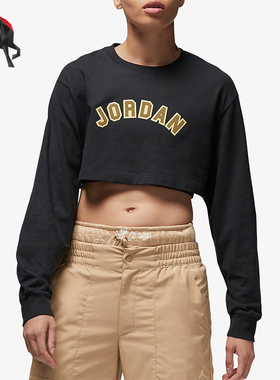 Nike/耐克正品JORDAN女士运动休闲经典短款印花长袖T恤FD0107-010