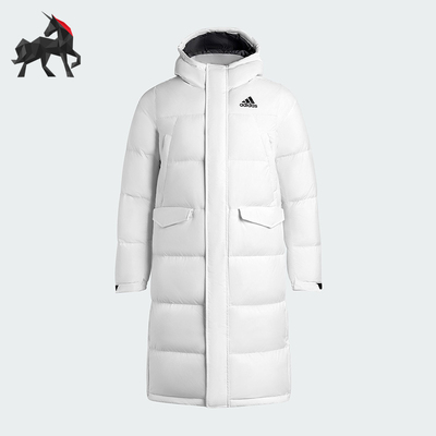 Adidas/阿迪达斯正品2025男士户外长款保暖运动连帽羽绒服KE5406
