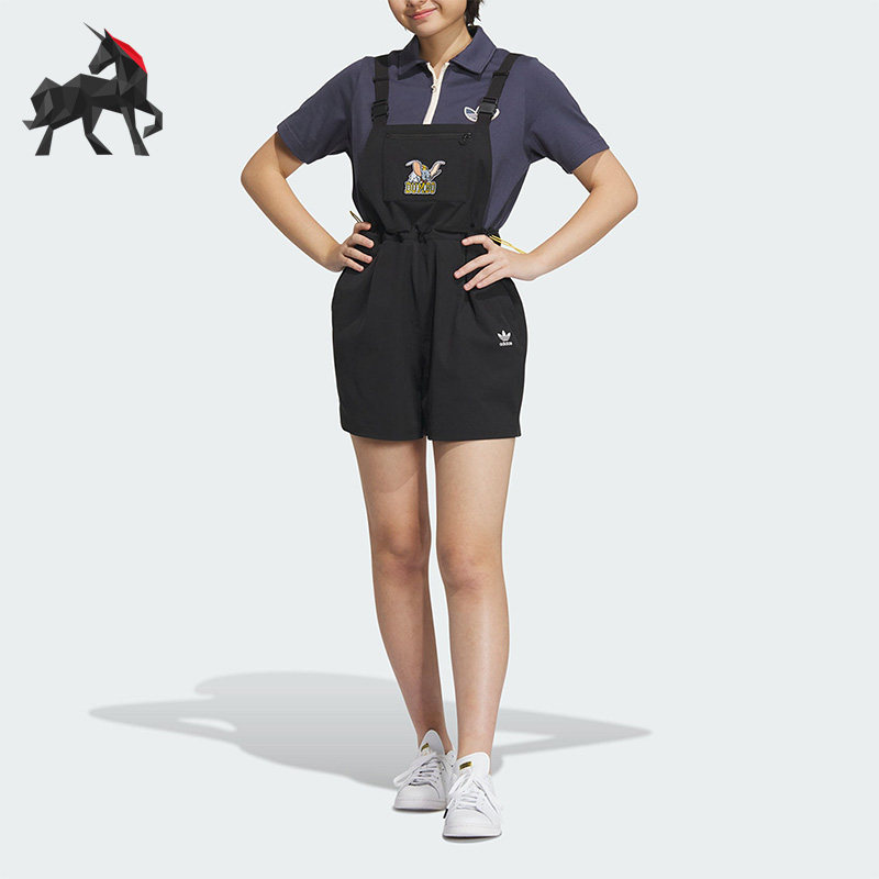 Adidas/阿迪达斯正品三叶草女子卡通印花休闲背带短裤IN1040