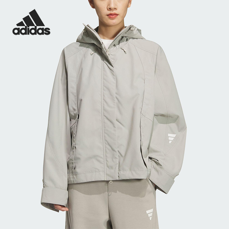 Adidas/阿迪达斯正品2025秋季款女士休闲连帽梭织保暖外套KS0066