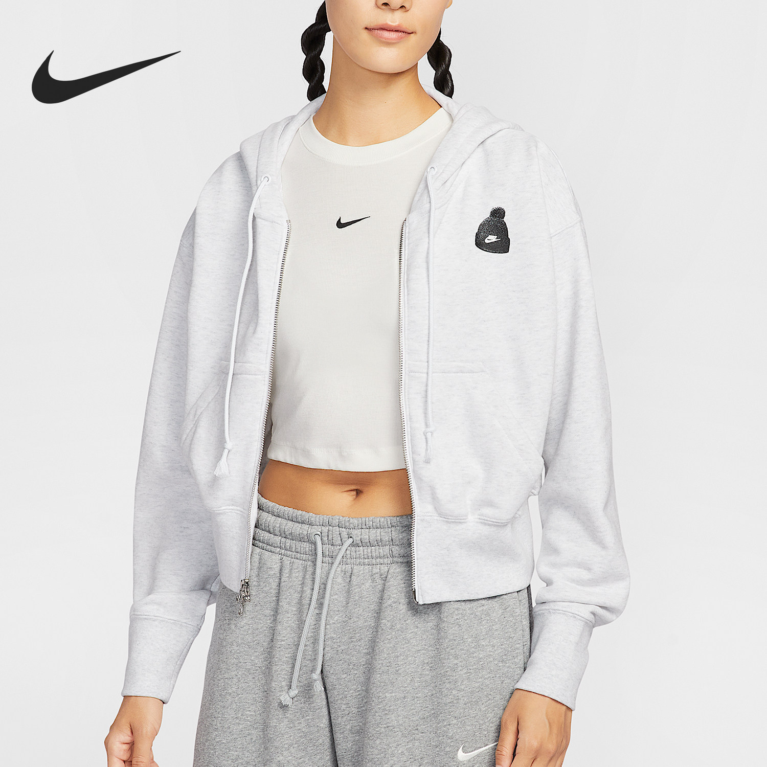 Nike/耐克官方正品2025秋季款女士连帽短款针织外套IO0490-051,运动服/休闲服装,运动茄克/外套,淘宝优惠券,粉丝福利购,淘宝优惠卷