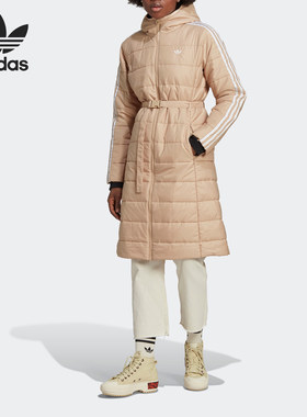 Adidas/阿迪达斯三叶草女士经典保暖收腰长款棉服HK5252