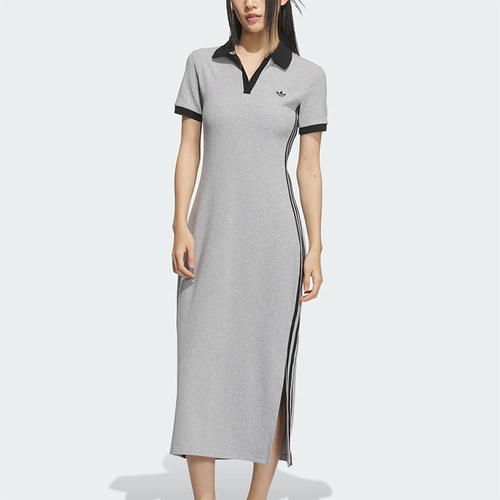 Adidas/阿迪达斯正品三叶草女士三条纹长款透气休闲连衣裙KF0318