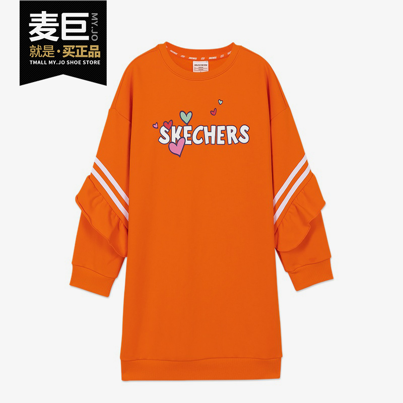 Skechers/斯凯奇正品当季新款女童甜美大方荷叶边休闲连衣裙