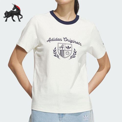 Adidas/阿迪达斯正品三叶草女士经典复古印花运动短袖T恤JM8009