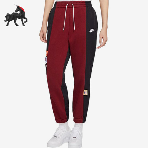 Nike/耐克正品新款女黑色宽松复古拼接棉束脚长裤CJ2049-677
