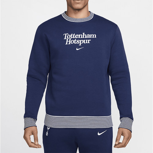 耐克男士加绒足球条纹圆领卫衣