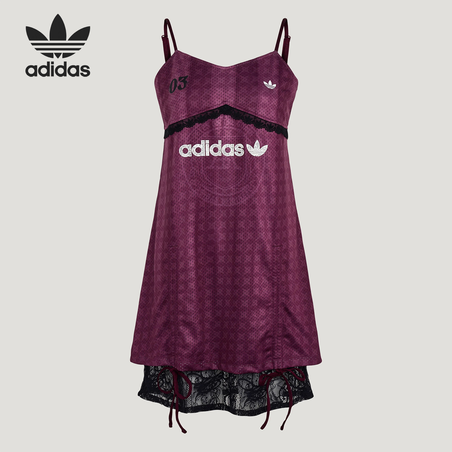 Adidas/阿迪达斯官方正品女士蕾丝下摆休闲气质吊带连衣裙KU4753
