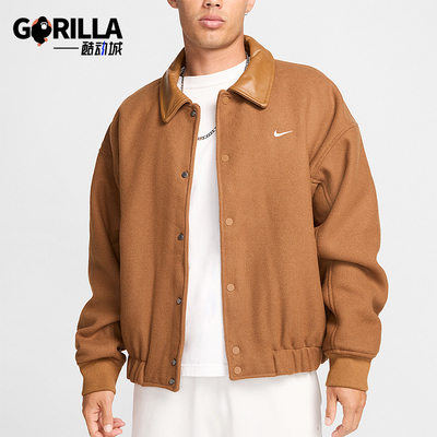 耐克男士复古运动翻领单排扣外套