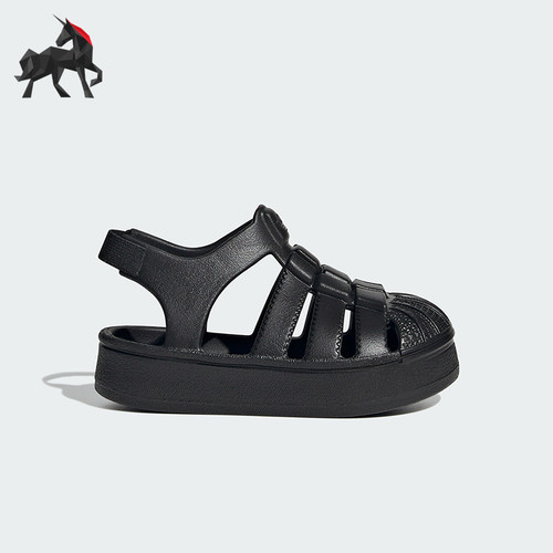 Adidas/阿迪达斯正品Superstar新款婴童黑色柔软凉鞋JS2845